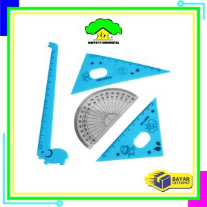 MI-A66 Penggaris Plastik 15cm Set Isi 4 Alat Tulis Sekolah Kantor Karakter Motif Jerapah / Penggaris Matematika Pengaris Garisan Penggaris Set / Ruler Set