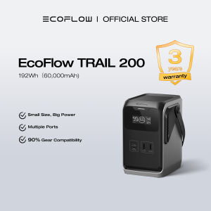 EcoFlow Trail 200 DC Portable Power Station 192Wh Ultra-light LFP Battery Bank with Handle 220W Solar Generator Fast Charge 4 Output Port Drop-Proof 0 Noise for Outdoor Camping/Travel/Emergency
