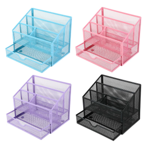 5 Compartment Metal Desk Letter Tray with Drawer Multifunction Desk Pen Organiser for Home School Office Supplies