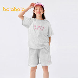 Balabala cô gái Đồ Bộ mùa hè 2024 quần áo mùa hè mới vừa và lớn trẻ em hai mảnh cotton in thời trang giản dị