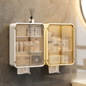 YEYA Tủ đựng giấy vệ sinh gắn tường hiện đại có cửa trong suốt và kệ lưu trữ cho việc sắp xếp phòng tắm gọn gàng