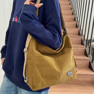 Women Corduroy Shoulder Bag Cute Handbag Big Tote Large Capacity Female Soft Thick Stripe Cloth Purse College Girl Backpacks2026