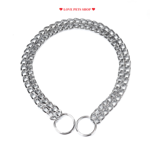 Vòng cổ cho Chó bằng kim loại mạ Chrome hàn liền chuỗi 2 sợi (mẫu mới) - Love Pets Shop