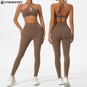 New Summer Two-Piece Womens Sports Set Chest Crossover Yoga Clothes Female Gym Bandeau Sports Bra Suits Sport Outfit For Woman2026