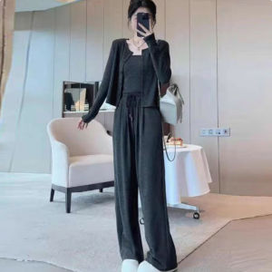 ⚡Port⚡ 2025 NEW Women Knitted 3-piece Set Slouchy Style Camisole Cardigan Pants Set Fashion Casual Pants