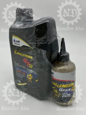-น้ำมันเครื่อง (แพ็คคู่) PTT challenger 4T-AT 10w-40 0.8 ลิตร พร้อมเฟืองท้าย120ml. สำหรับรถออโต้