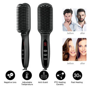 2 in1 Hair Straightener Brush Heating Beard Clip Comb Styler Electric Ionic Straightening Brush Natural Hair Straightener Beard Straightener