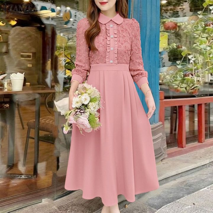 ZANZEA Korean Style Women Elegant Lapel Long Sleeve Dresses Lace Patchwork Plain A-Line Midi Dress #1215 | Lazada PH ZANZEA Korean Style Women Elegant Lapel Long Sleeve Dresses Lace Patchwork Plain A-Line Midi Dress #1215 | Lazada PH
