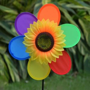 GOFIDIN PVC Cối xay gió hướng dương Đa phong cách Đường kính 28/30cm Cây hoa đứng trên sân vườn Cánh quạt gió sân vườn Trang trí tiệc ngoài trời