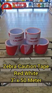 Zebra Red White Merah Putih Warning Caution Tape / Awas Tape 3" x 50 Meter