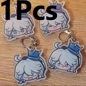 4Pcs/Set Cute Shake Game Genshin Impact Cartoon Kawaii Cosplay Keychain Focalors Furina de Fontaine Acrylic Key Chain Ring Anime Jewelry