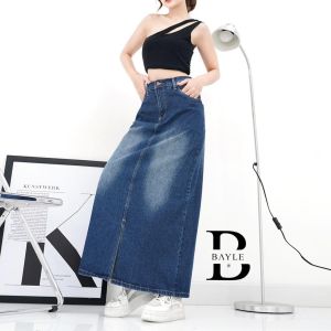 [BAYLE] - 1028 DR JEANS | Skirt Jeans Wanita Rok Panjang Jeans Rok Slit Depan Slit Skirt