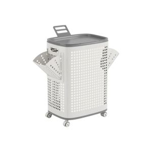 GEMMA Dust-proof Folding Dirty Clothes Basket Large Capacity Plastic Hollow Out Washing Baskets Durable with Mute Wheels Dirty Clothes Bucket Apartment