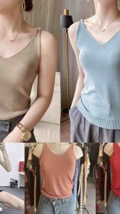 Women's Flash Ice Knitted Sleeveless Blouse - V-Neck Camisole XXS-M - Classic Design, High-Quality Make