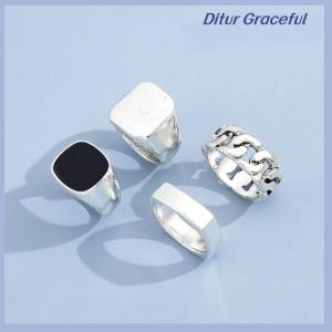 Ditur Mens Vintage Metal Finger Ring Set Of 4 Pieces Punk Style Hip Hop Trend Ring Set