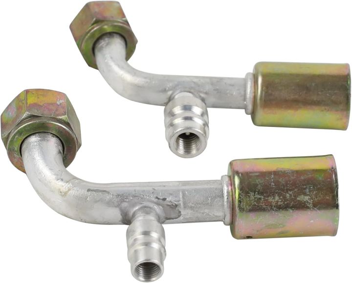 Raccord Climatisation AC #8 Et #10 - Coude 90° Femelle Oring Beadlock - Avec Soupapes R134a - Pour Dépannage Auto