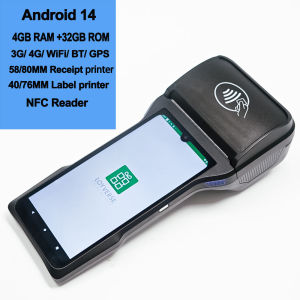 Soonpos 4GB+32GB Android 14 Handheld Pos Terminal With Thermal 58/80mm Receipt Printer 40/76mm Label Printing 3G 4G WiFi Bluetooth Mobile Cashier PDA Compatible with Loyverse POS Salesplay POS Support NFC Reader
