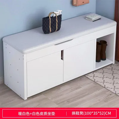3122-970 Shoe Cabinet 2 doors 1 Open Shelf (White) 100*35*51.2cm Bench Leather seat foyer Orchard