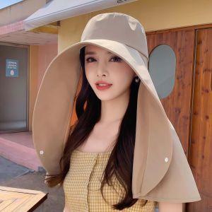 Womens Sun Hat Full Face Sunscreen Large Hat Shawl Sun Hat UV Face Visor Foldable Fisherman Hat