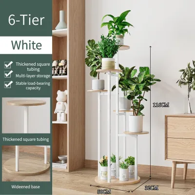 Dazioter Metal Flower Rack Indoor 4 Floors 5 Pots Plant Rack for Courtyard Garden Balcony Living Room Corner 4 Tier Black Rustic Brown Space Saving Multi Function Durable Construction-YZJ