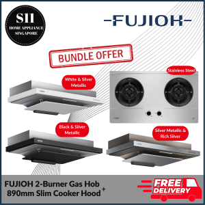FUJIOH 2-BURNER GAS HOB + 890MM SLIM COOKER HOOD | BUNDLE OFFER | FREE DELIVERY (FH-GS6520 SVGL/SVSS + FR-FS2290)