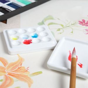 OWMXZL 12 Grid Watercolor Paint Palette Moisturizing With Cover Art Painting Tools Portable White Porcelain Nail Paint Art Palette Nail Salon