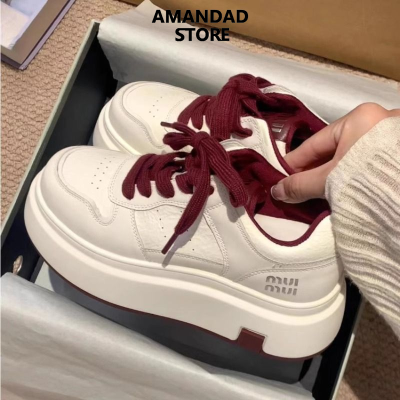QiaoYiLuo Sneakers platform casual shoes little white shoes women's soft leather thick sole heightening soft sole casual sports board shoes women