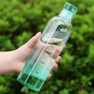 Seeko 500ml Plastic Bottle Portable Colorful/Transparent Creative Time Mark Water Cup
