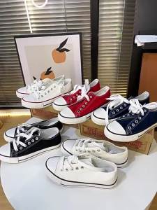 Women Classic Low-Top Canvas Casual Shoes Vulcanized Non-Slip Rubber Sole Student Sneaker Walking Flats Footwear | Kasut Kanvas Wanita Sneakers Kasual Kualiti Selipar Kualiti Pelajar Tapak Getah