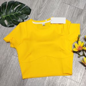 Áo nữ tập gym yoga aerobic thể thao croptop tay cộc kèm mút size từ 45 kg đến 65 kg chất liệu thun poly BINSPORTS A233