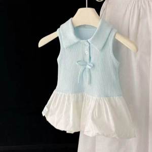 90-150cm Kids Girls Dress College Style Fluffy Skirt Vest Skirt Sleeveless Flower Bud Skirt Casual Dresses Summer