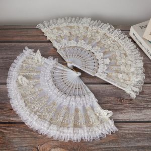 INNEED White Lace Fan Elegant Butterfly Flower Design Wedding Hand Fan Retro Court Style Handheld Fan for Women