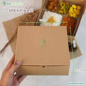 Dus Nasi 20X20 Kraft Bahan 310 GSM Kotak Nasi Katering Paper Lunch Box Dus Bolu Kue isi 50 pcs