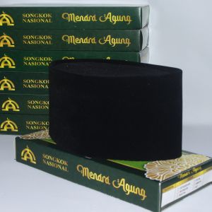 Peci Songkok Kopiah Hitam Polos Tinggi 12 Cm MENARA AGUNG Pria Dewasa Premium Sinze 4 - 10 Bahan Bludru Tebal
