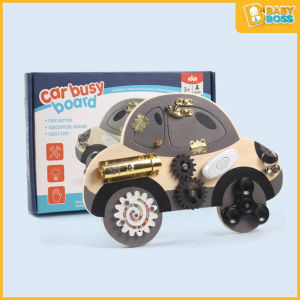 BabyBoss Nunukids Montessori Toy Steering Wheel Car Driving House Busy Board for Toddlers Wooden Board