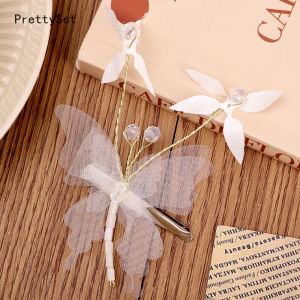 2pcs White Fabric Butterfly Hair Clips Women Sweet Girl Crystal Mesh Hairpin Barrette Hairgrips Duckbill Clip Accessories