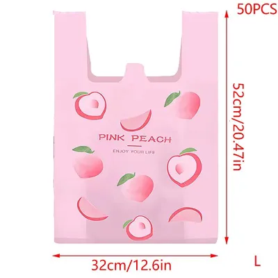 50Pcs Cute Fruit Plastic Bag Carry Out Bags With Handle Food Packaging Retail Grocery Shopping Home Storage