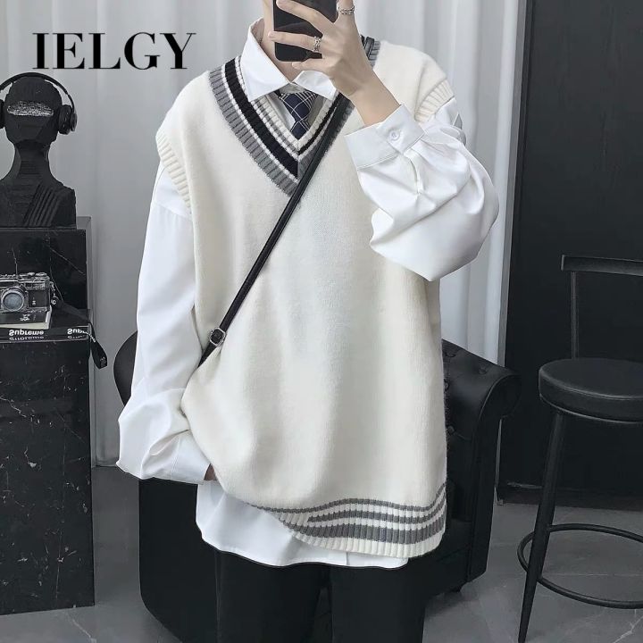 IELGY College style v neck sweater men s loose vest Korean style clothes Lazada Singapore