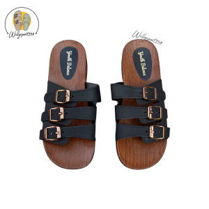 Sandal Selop Wanita Strip Tiga Motif Gesper Jelly Trendi Nyaman Sol Tebal Anti Slip