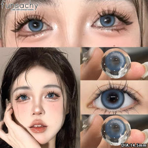 0.0~-800° Funsachy blue ตอนแทคเลนส์สายตาสั้น สีฟ้า ตาโต เลนส์สี 1คู่+ตลับคอนแทคเลนส์ ส่งไวจากไทย