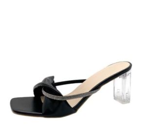 2inch Crystal Womens Heels Elegant Square toe Leather Heels 903