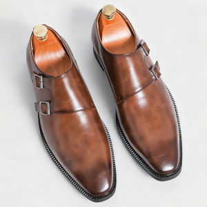 Classic Retro Dress Mens Monk Leather Shoes With Pointed Toe Buckle Business Office Wedding Comfortable Mens Oxfords Shoes2026