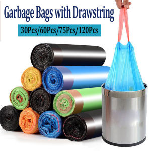 [Lowest Price] Durable Drawstring Garbage Bag Thickened Automatic Closing Kitchen Plastic Bag / Rubbish Bag / Trash Bags (15Pcs Per Roll) CNY Gift Present