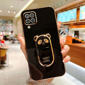 VRQR Precise Camera Phone Case For Samsung Galaxy A12 M12 M32 A22 4G 5G With Luxury Plating Ice Shield Panda mobile phone holder