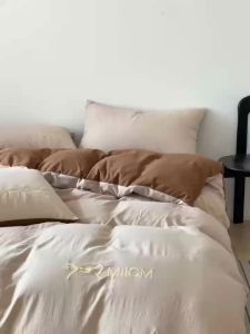 Cat-themed Washed Brushed Cotton Bed Sheet Set of Four Fitted Sheet Duvet Cover High-end Bedroom Three-piece Set Light Luxury Bedding LZD