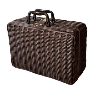 Gift Storage Basket with Portable Handle Imitation Rattan Woven Carry Case Wicker Suitcase for Picnics and Short Trip
