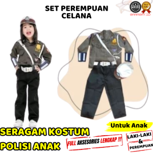 Seragam Karnaval Anak Cowok Cewek SD Profesi Polisi Pocil Lengkap Full Aksesoris Laki Perempuan