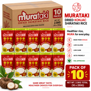 Murataki Dried Shirataki Rice - 10 packs 2.5kg total healthier rice MURA for everyday made from Konjac low calorie low carb keto friendly FDA approved.