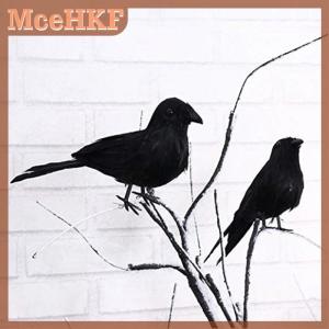 Hot Sale MceHKF pintuilao Halloween Black Crow Props Realistic Raven Spooky Feathered Crows House Decor