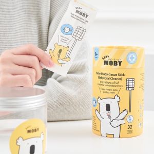 Baby Moby ที่เช็ดลิ้นแบบก้าน เเบบหัวเเบน ชนิดแท่ง (1 กระปุก) บรรจุ 32 แพค/กระปุก